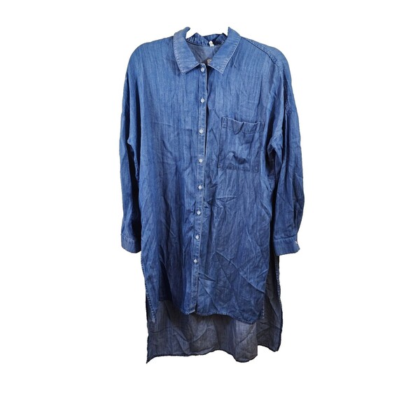 New Lou & Grey Womens S Blue Chambray Linen Blend Button Down Shirt Dress - Picture 1 of 10